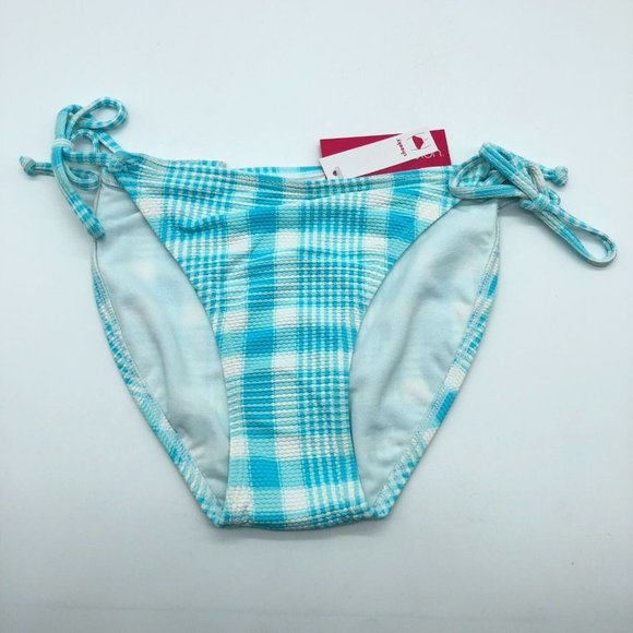 Xhilaration Bikini Bottom Tie Sides Textured Cheeky Blue White Plaid M - Picture 1 of 4